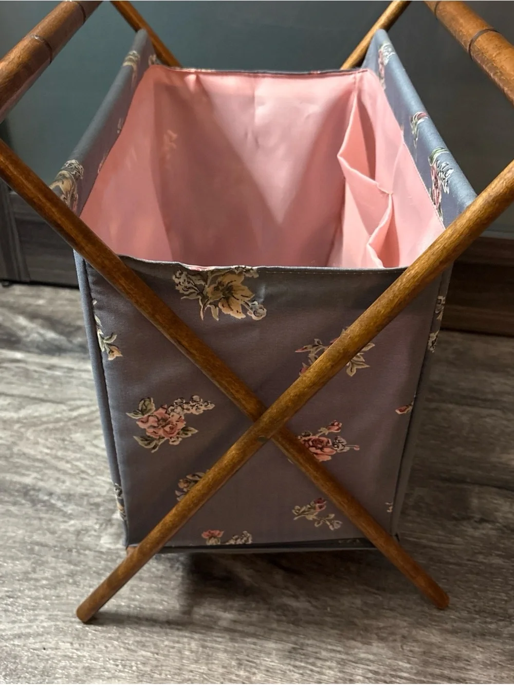 Vintage Floral Fabric Book Magazine Rack SewingYarn Caddy - Blue Pink Cottage